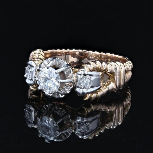 Bague 52 Bague solitaire vintage en or jaune 18 carats et diamants 58 Facettes 22-511