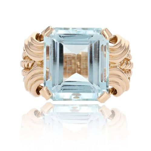 Bague 55 Bague vintage en or rose 18 carats et aigue-marine 58 Facettes 22-481