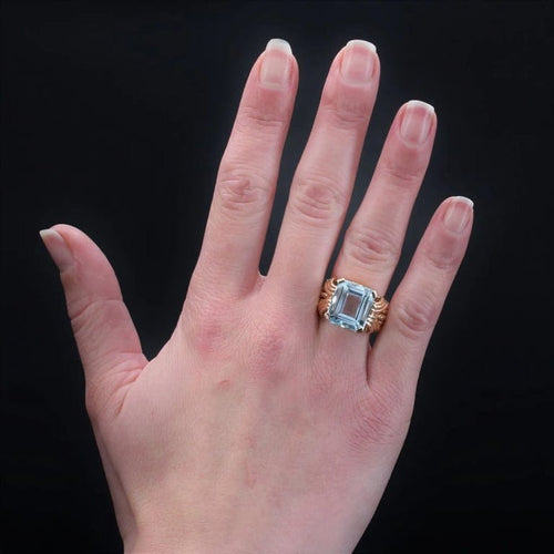 Bague 55 Bague vintage en or rose 18 carats et aigue-marine 58 Facettes 22-481