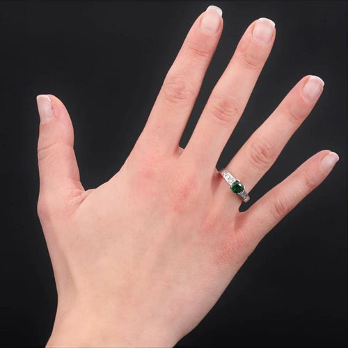 Bague 52 Bague en or blanc 18 carats au grenat tsavorite et diamants princesse 58 Facettes 22-488