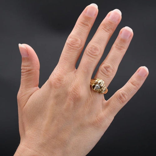 Bague 52 Bague ancienne tête de lion en or jaune 18 carats et diamant 58 Facettes 22-351