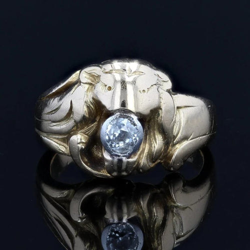 Bague 52 Bague ancienne tête de lion en or jaune 18 carats et diamant 58 Facettes 22-351