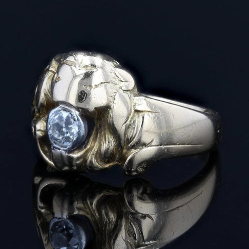 Bague 52 Bague ancienne tête de lion en or jaune 18 carats et diamant 58 Facettes 22-351
