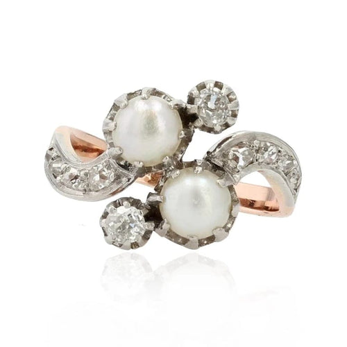 Bague 52 Bague toi et moi ancienne en or rose avec perles et diamants 58 Facettes 22-340