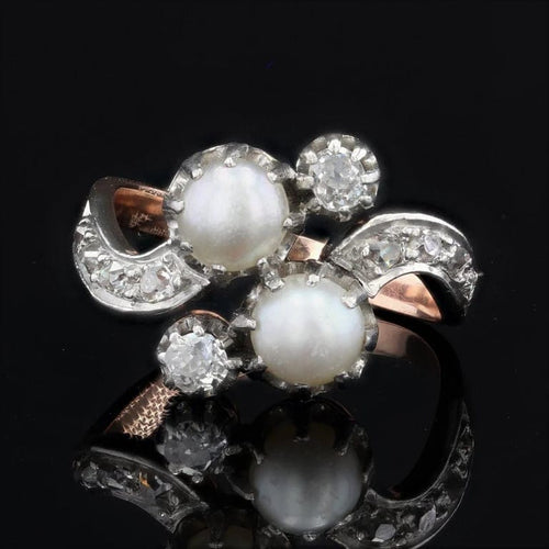 Bague 52 Bague toi et moi ancienne en or rose avec perles et diamants 58 Facettes 22-340