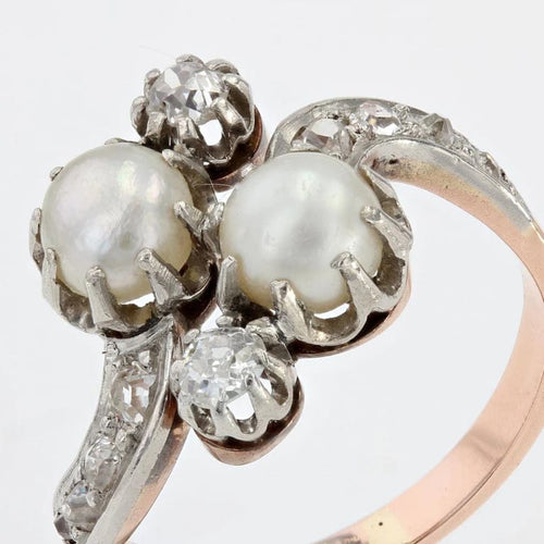 Bague 52 Bague toi et moi ancienne en or rose avec perles et diamants 58 Facettes 22-340