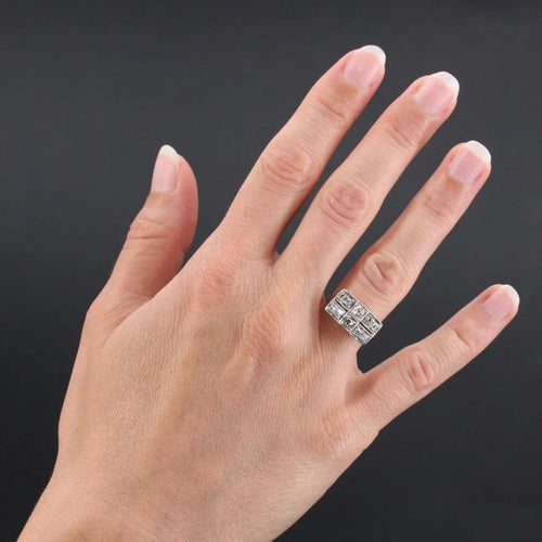 Bague 52 Art Déco - Bague rectangulaire en or blanc et platine avec diamants 58 Facettes 22-333