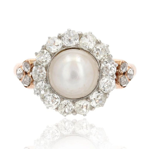 Bague 55 Bague marguerite ancienne perle fine et diamants en or rose 58 Facettes 19-642