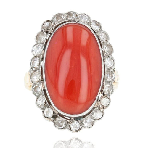 Bague 53 Bague Pompadour ancienne en or jaune 18 carats, platine, corail et diamants 58 Facettes 22-284