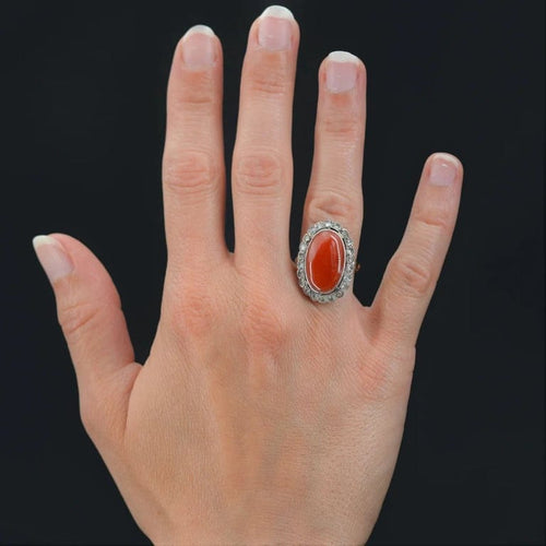Bague 53 Bague Pompadour ancienne en or jaune 18 carats, platine, corail et diamants 58 Facettes 22-284