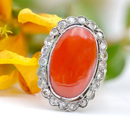 Bague 53 Bague Pompadour ancienne en or jaune 18 carats, platine, corail et diamants 58 Facettes 22-284