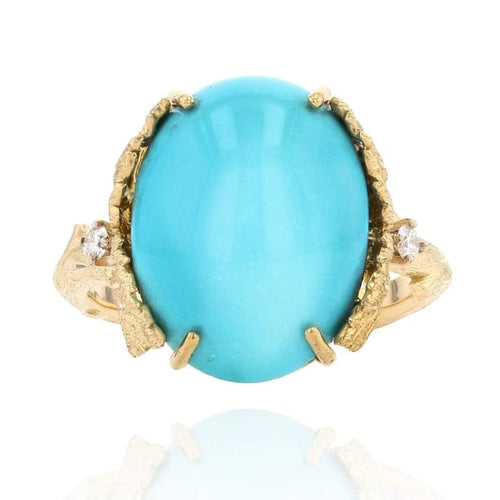 Bague 53 Bague feuillagée en or jaune 18 carats, turquoise et diamants 58 Facettes ANTURCH