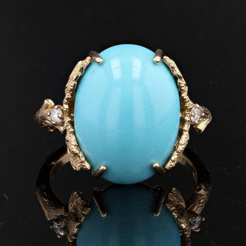 Bague 53 Bague feuillagée en or jaune 18 carats, turquoise et diamants 58 Facettes ANTURCH