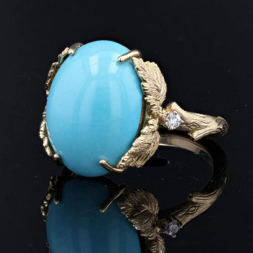 Bague 53 Bague feuillagée en or jaune 18 carats, turquoise et diamants 58 Facettes ANTURCH