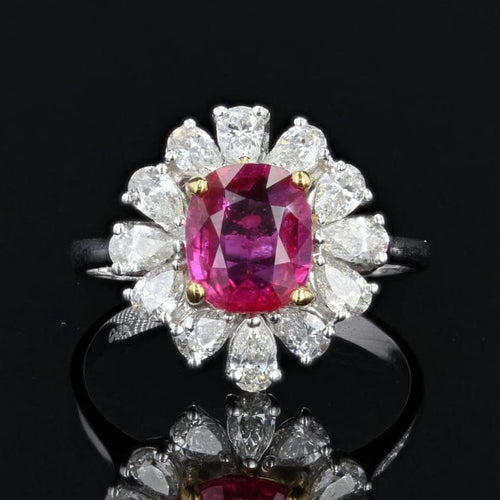 Bague 53 Bague fleur en or blanc 18 carats avec saphir rose et diamants 58 Facettes 22-236
