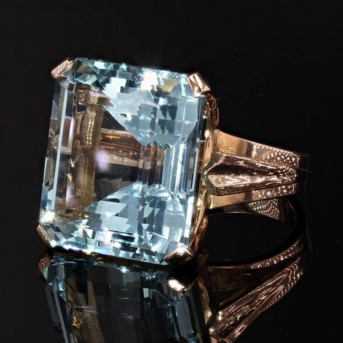 Bague 56 Bague rétro aigue-marine en or rose 18 carats 58 Facettes 21-844