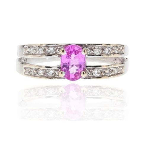 Bague 50 Bague saphir rose et diamants en or blanc 18 carats 58 Facettes 21-833