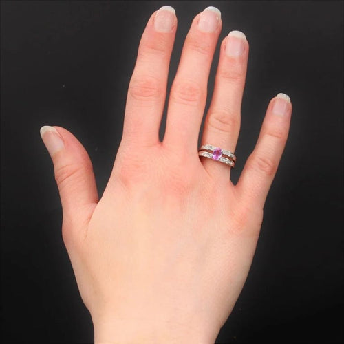Bague 50 Bague saphir rose et diamants en or blanc 18 carats 58 Facettes 21-833