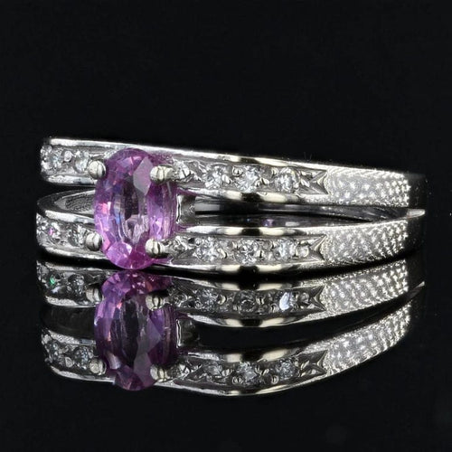 Bague 50 Bague saphir rose et diamants en or blanc 18 carats 58 Facettes 21-833