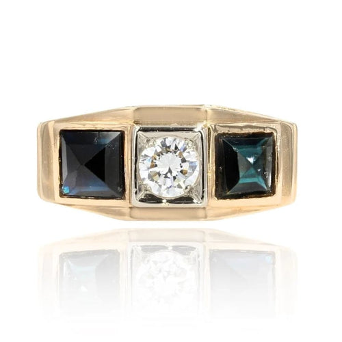 Bague 57 Bague jarretière Art déco en or jaune 18 carats, saphirs et diamant 58 Facettes 20-123