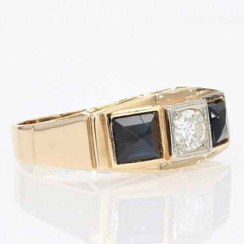 Bague 57 Bague jarretière Art déco en or jaune 18 carats, saphirs et diamant 58 Facettes 20-123