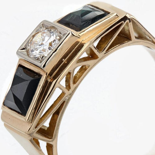 Bague 57 Bague jarretière Art déco en or jaune 18 carats, saphirs et diamant 58 Facettes 20-123