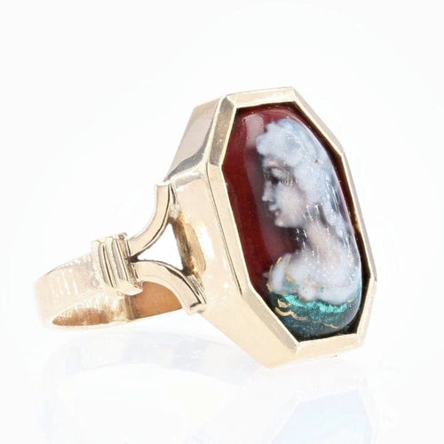 Bague 47 Bague ancienne en or jaune 18 carats et émail de Limoges 58 Facettes 21-566