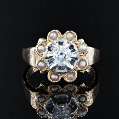 Bague 52 Bague ancienne - Motif fleur en or rose avec diamant et perles 58 Facettes 21-611