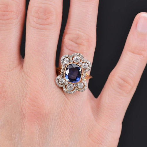 Bague 51 Bague Napoléon III en or jaune 18 carats, saphir et diamants 58 Facettes 21-370