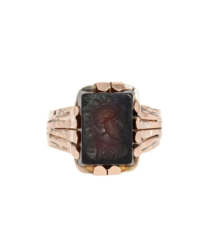 Bague 54 Bague ancienne - Intaille sur agate en or rose 18 carats 58 Facettes 21-376A