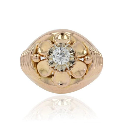 Bague 55 Bague dôme fleur vintage en or rose 18 carats et diamant 58 Facettes 21-354