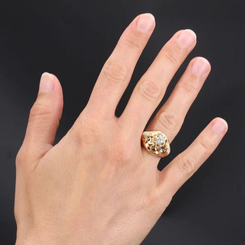 Bague 55 Bague dôme fleur vintage en or rose 18 carats et diamant 58 Facettes 21-354