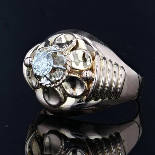 Bague 55 Bague dôme fleur vintage en or rose 18 carats et diamant 58 Facettes 21-354