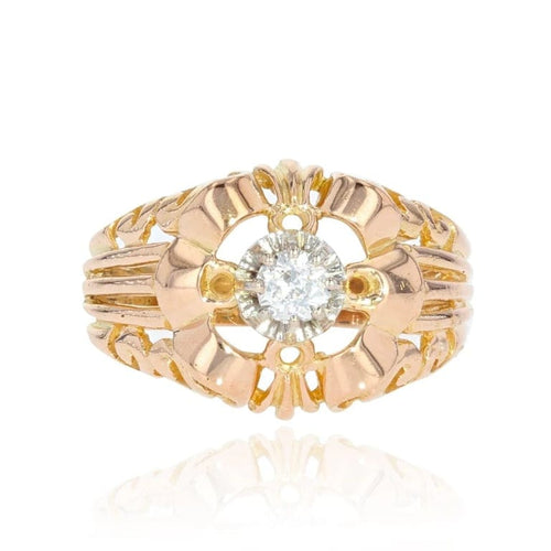 Bague 55 Bague vintage ajourée en or jaune 18 carats et diamant 58 Facettes 21-340B