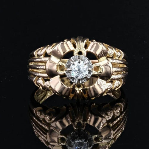 Bague 55 Bague vintage ajourée en or jaune 18 carats et diamant 58 Facettes 21-340B