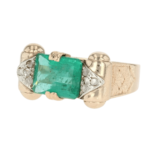 Bague 54 Bague Art déco en or rose avec émeraude et diamants 58 Facettes 21-549