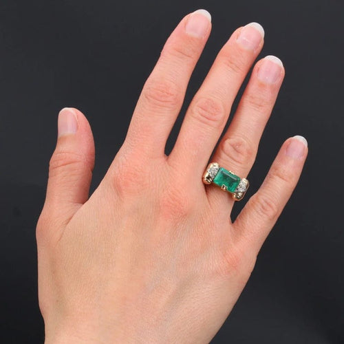 Bague 54 Bague Art déco en or rose avec émeraude et diamants 58 Facettes 21-549