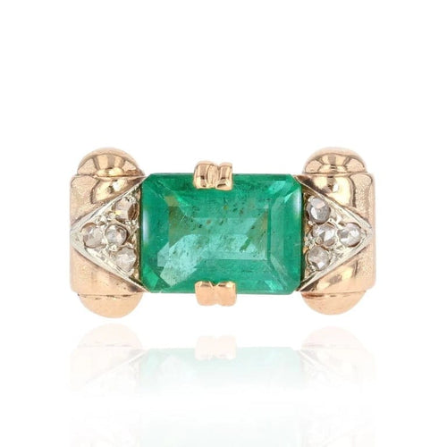 Bague 54 Bague Art déco en or rose avec émeraude et diamants 58 Facettes 21-549
