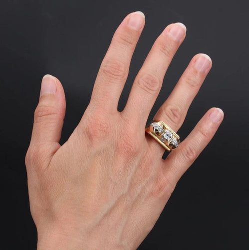 Bague 54 Bague tank vintage en or jaune et platine avec diamants 58 Facettes 21-307
