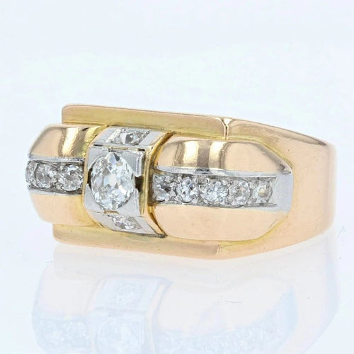 Bague 54 Bague tank vintage en or jaune et platine avec diamants 58 Facettes 21-307