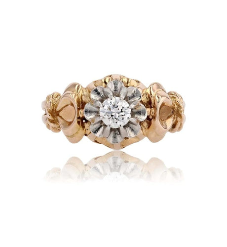 Bague 54 Bague solitaire rétro en or jaune 18 carats et platine, diamant 58 Facettes 21-340A