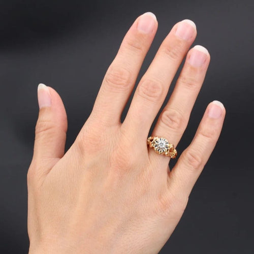Bague 54 Bague solitaire rétro en or jaune 18 carats et platine, diamant 58 Facettes 21-340A
