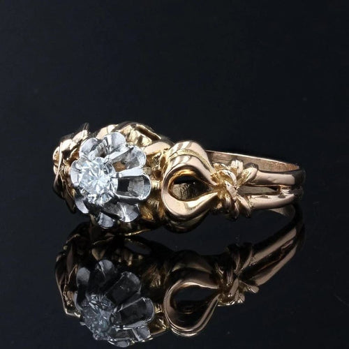Bague 54 Bague solitaire rétro en or jaune 18 carats et platine, diamant 58 Facettes 21-340A