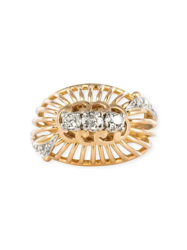 Bague 54 Bague dôme en or jaune 18 carats, platine et diamants 58 Facettes 20-031-55