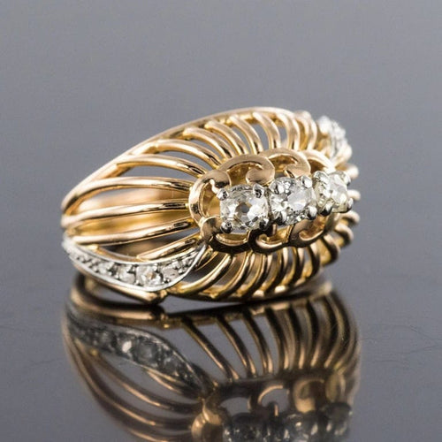 Bague 54 Bague dôme en or jaune 18 carats, platine et diamants 58 Facettes 20-031-55