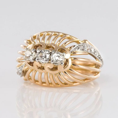 Bague 54 Bague dôme en or jaune 18 carats, platine et diamants 58 Facettes 20-031-55