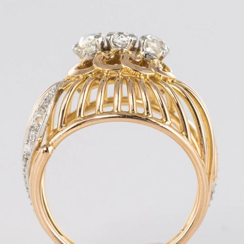 Bague 54 Bague dôme en or jaune 18 carats, platine et diamants 58 Facettes 20-031-55