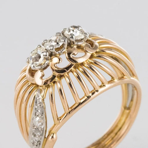 Bague 54 Bague dôme en or jaune 18 carats, platine et diamants 58 Facettes 20-031-55