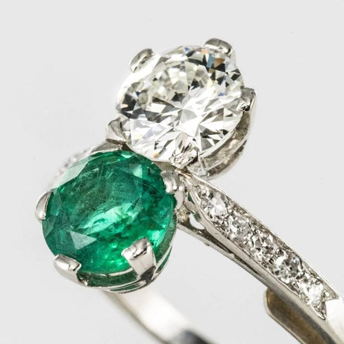 Bague 56 Bague toi et moi en platine avec émeraude et diamants 58 Facettes 19-438-51