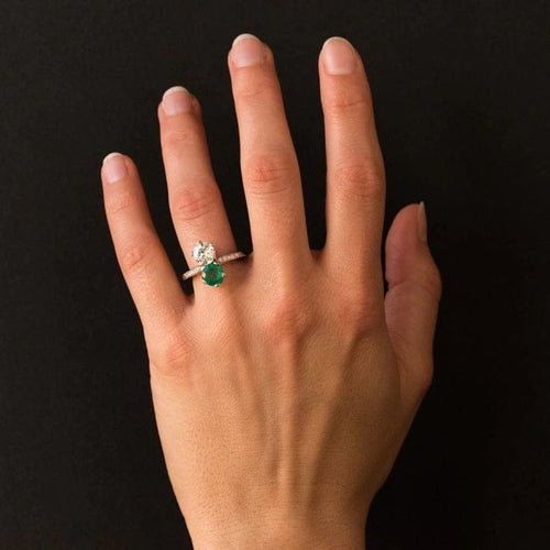 Bague 56 Bague toi et moi en platine avec émeraude et diamants 58 Facettes 19-438-51